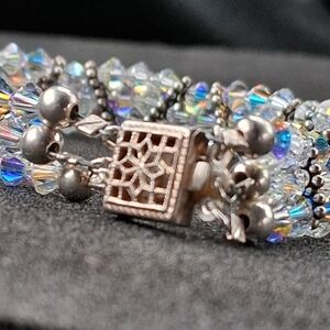Elegant Silver And Austrian Crystal Bracelet With Ornate Sterling Clasp 7" Long